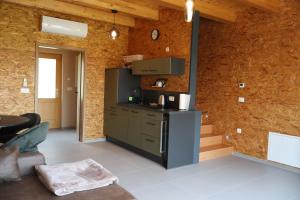 a kitchen with a refrigerator and a counter at Green Valley Apartments in Zavrč