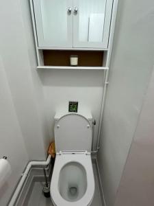 ein kleines Bad mit einem WC und einem Schrank in der Unterkunft Appartement lumineux proche Paris in Châtillon