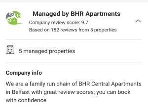 een screenshot van een gsm-scherm met de tekst beheerd door birrarrants bij City Centre Townhouse-3 Bedrooms & Parking - Excellent Location in Belfast