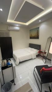 1 dormitorio con 1 cama y una pintura en el techo en استديو سرير ماستر ودخول ذاتي بحي الملقا, en Riad