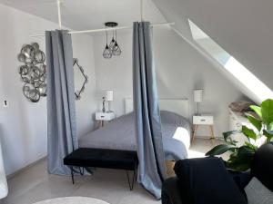 a bedroom with a bed with a canopy at Studio Strasbourg in Niederhausbergen