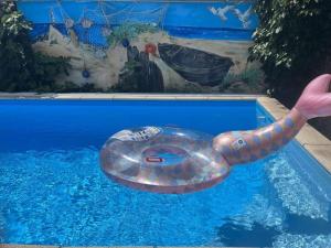 un pulpo inflable nadando en una piscina en Heyne Modern retreat, en Weinböhla