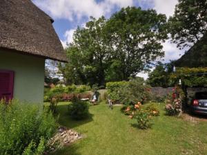 a yard of a house with a garden with flowers at Red-throated diver Modern retreat in Putgarten