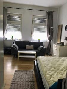 sala de estar con sofá y 2 ventanas en Stadtmitte-Iserlohn en Iserlohn