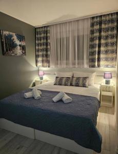ein Schlafzimmer mit einem großen Bett mit zwei Kissen in der Unterkunft Apartmani Central in Mostar