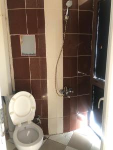 La salle de bains est pourvue d'une douche et de toilettes. dans l'établissement DİZLEK PANSİYON, à Antalya