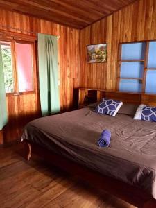 a bedroom with a bed in a wooden room at Manakin Lodge, Monteverde in Monteverde Costa Rica