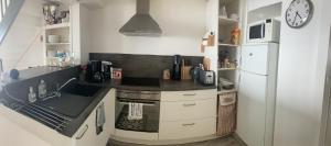eine kleine Küche mit Spüle und Kühlschrank in der Unterkunft Appartement face mer PROCHE PLAGE in Les Sables-dʼOlonne