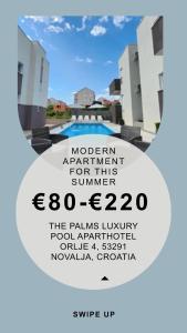 a poster for a modern apartment for this summer at The Palms Luxury Pool Aparthotel in Novalja