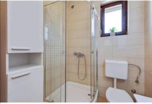 a bathroom with a shower and a toilet and a window at HOLIDAY HOME LUANA in Maslenica +21 photos