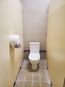 - une salle de bains avec toilettes dans une cabine dans l'établissement camping hôtel les airelles, à Saint-Cirgues-en-Montagne