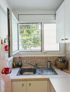 a kitchen with a sink and a window at Ζεστό διαμέρισμα κοντά στο κέντρο της Αθήνας in Athens