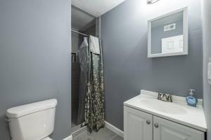 a bathroom with a toilet and a sink and a shower at Cozy Updated 2BR Apartment in DC in Washington