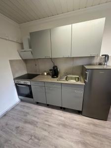 a small kitchen with a sink and a refrigerator at Ferienwohnung Steinebach in Steinebach