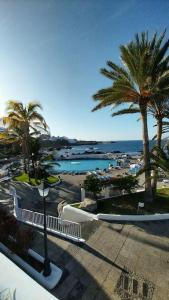 a view of a beach with palm trees and the ocean at Villa La Flor de Anaga in Las Lagunas