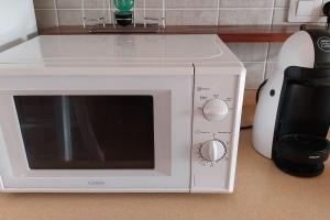 a microwave sitting on a counter next to a blender at Villa La Flor de Anaga in Las Lagunas