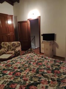 een slaapkamer met een bed, een stoel en een televisie bij B&B del Fernè in Monte Ombraro