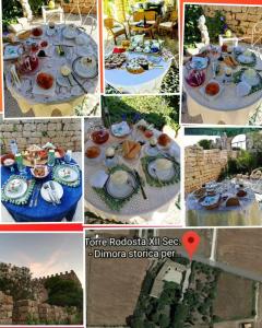a collage of pictures of a table with food on it at Torre Rodosta in Modica