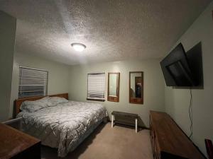 1 dormitorio con 1 cama y TV de pantalla plana en Ruby’s Retreat en Mount Gay