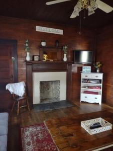 sala de estar con chimenea y TV en Clintwood Cottage, en Clintwood