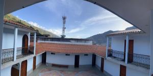 a view from the balcony of a building at Hotel Restaurante Minas Cocha in Chavín de Huantar