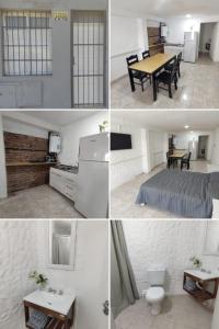 a collage of photos of a kitchen and a dining room at Departamento Temporario Bianchi in Santiago del Estero