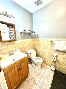 a bathroom with a toilet and a sink at Room F Divine Villa and Resorts 5mins to EWR Airport and 4mins to Penn Station Newark, 20Mins to New York in Newark