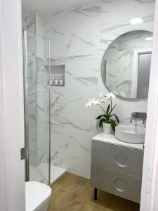 ネルハにあるAbril Nerjaのバスルーム(シャワー、トイレ、シンク付)