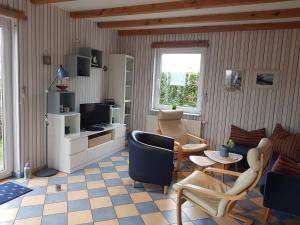 TV a/nebo společenská místnost v ubytování Großes, einzeln stehendes Ferienhaus "Undine", ruhige Lage, Terrasse, Parkplatz, Fahrradhäuschen abschließbar, Nähe zur Altstadt und 600 m zum Müritz - Strand