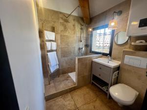 a bathroom with a shower and a toilet and a sink at Le Clocher de Cassis in Cassis