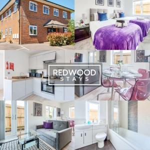 un collage de fotos de un dormitorio y un hotel en Modern Serviced Apartments For Contractors & Families With FREE Parking, WiFi & Netflix By REDWOOD STAYS, en Basingstoke