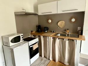 Cuisine ou kitchenette dans l'établissement Les Glycines, charmant studio au calme dans bâtisse de Maître proche du centre ville parking gratuit