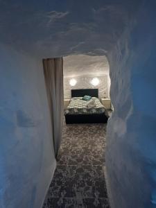 a bedroom with a bed inside of a snow cave at The Crystal Cave in Zújar