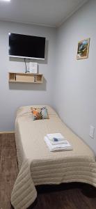 a bedroom with a bed and a flat screen tv at Alojamientos Dulce Luz in Villa Elisa