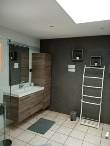 - Baño con lavabo y escalera de toallas en Le gîte Le Marillet en Thorigny