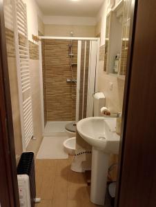 een witte badkamer met een toilet en een wastafel bij Le vigne in Asti