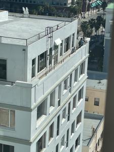 an overhead view of a white building at Top Floor, Sleeps 4, Queen Mary, Ocean, City Views in Long Beach