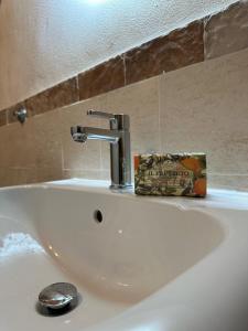 a bathroom sink with a faucet and a box on it at Villa Sibilla in Barga