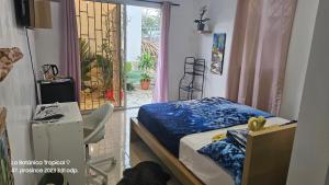 um quarto com uma cama, uma secretária e uma janela em Unique and quiet APARTMENTS La Botánica Tropical em Punta Cana