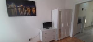 Televízia a/alebo spoločenská miestnosť v ubytovaní Small Sunny park view apartment