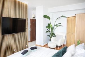 salon z kanapą i telewizorem w obiekcie Apartament Kokpit w mieście Piła