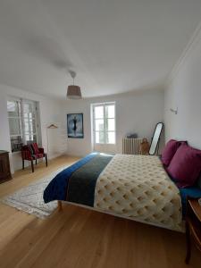um quarto com uma cama grande e uma sala de estar em La maison élégante, chambre proche gare et centre de Brunoy em Brunoy