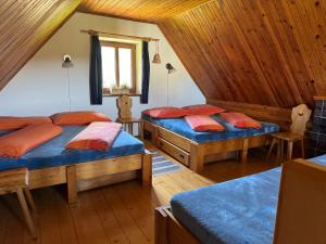 上貝奇瓦的住宿－Ubytování u hrádečku，阁楼间设有三张床和一扇窗户。