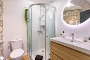 een badkamer met een douche, een toilet en een wastafel bij L'alouette - Duplex Climatisé & Authentique in Castres