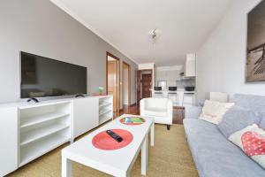 uma sala de estar com um sofá e uma televisão em Apartamento con ascensor, dos habitaciones em La Coruña