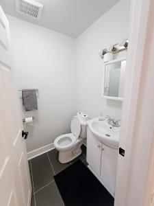 a white bathroom with a toilet and a sink at Ottawa Downtown Cozy Guesthouse in Ottawa