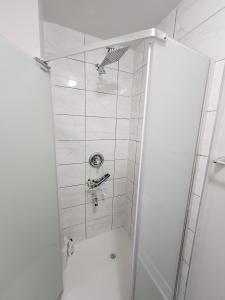 a shower with a glass door in a bathroom at Ottawa Downtown Cozy Guesthouse in Ottawa