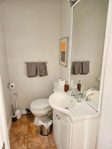 a white bathroom with a toilet and a sink at Ottawa Downtown Cozy Guesthouse in Ottawa