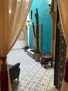 a living room with a couch and a cactus at Riad Dar Souika in Rabat
