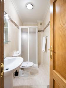 Un baño con inodoro, lavabo y ducha. en Apartamento "EL PEDROSO", en Tordesillas